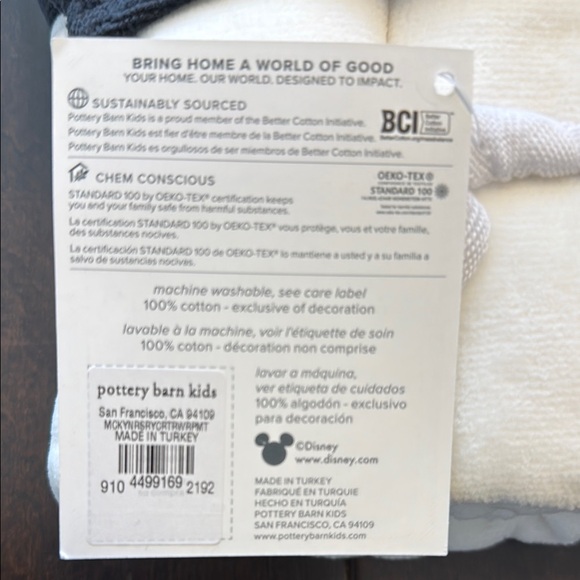 NWT Pottery Barn Kids Disney Mickey Mouse Baby Bath Wrap! Black and White! Today - Picture 3 of 6